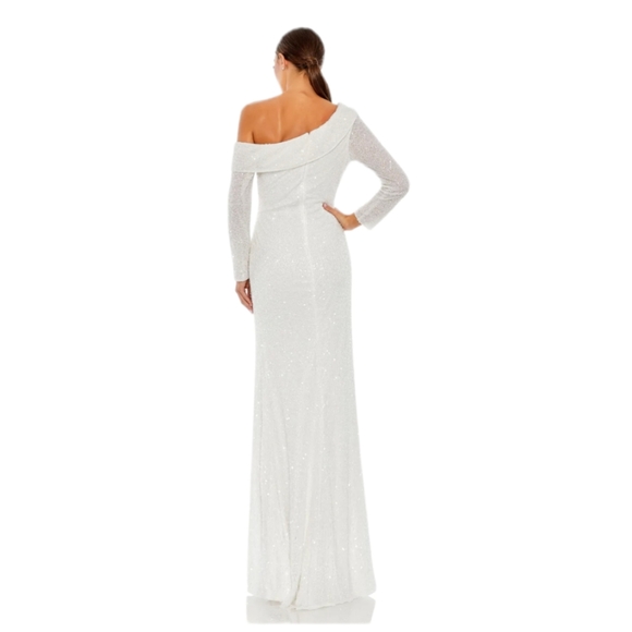 NWT - Mac Duggal White Sequined One Shoulder Evening Gown - Size 4 - Picture 2 of 3